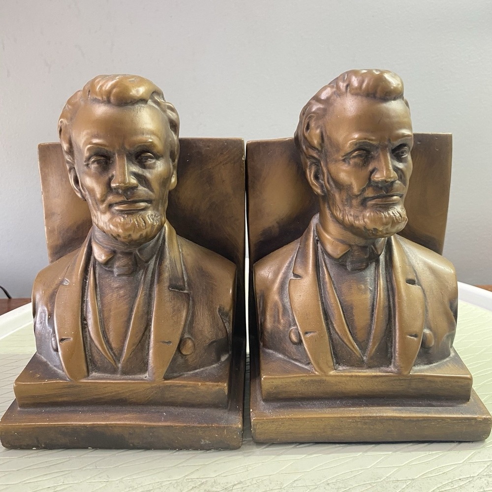 Set Of Vintage Marwal Statues Civil WAR PRESIDENT LINCOLN‎  Bookends-heavy